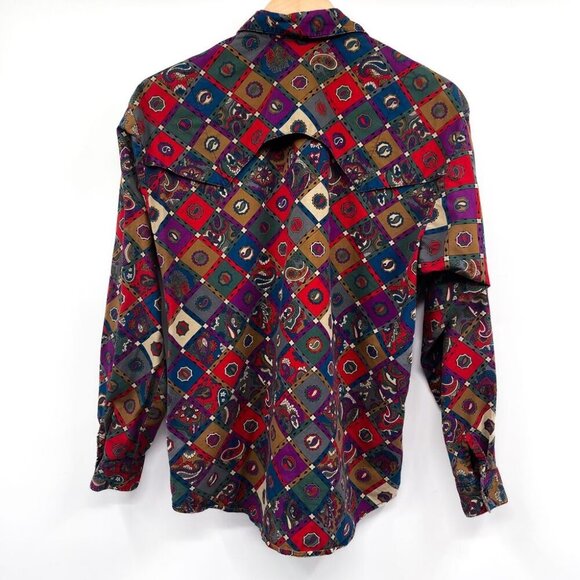 Vintage 1980s Western Southwestern Aztec Print Pattern Button Up Shirt Top 80s - Picture 2 of 8